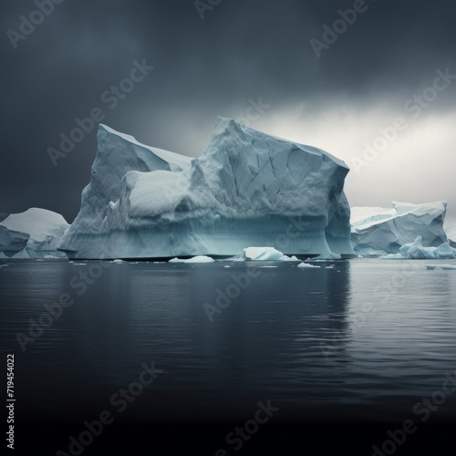 Iceberg in the ocean, ominous sky, freezing weather. Generative AI. © Luca