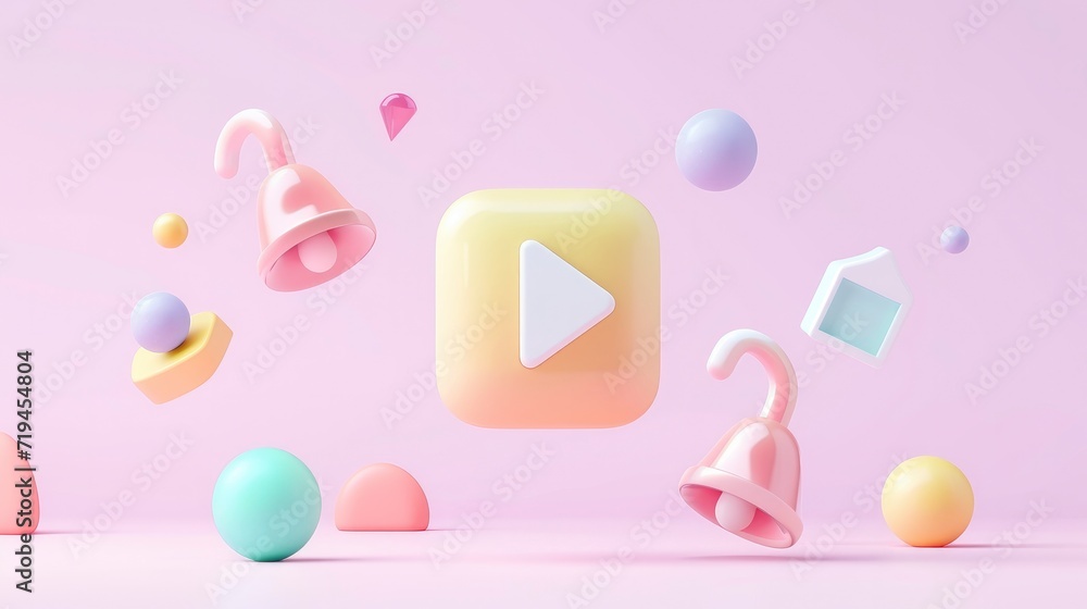 3D Minimal Bell Icon with Floating Colors on a Pastel Canvas 3D Minimal Bell Icon with Floating Colors on a Pastel Canvas