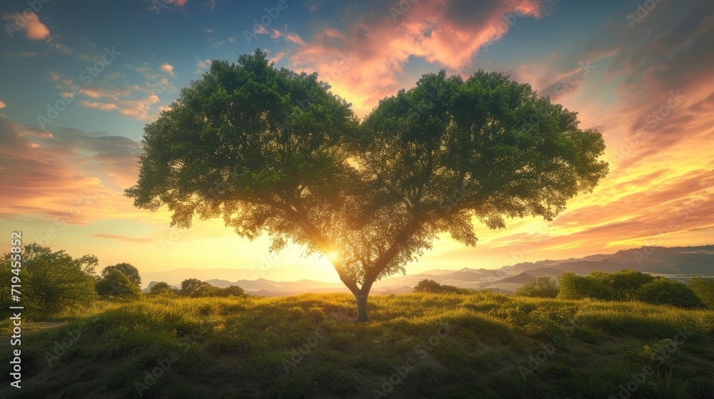 Heart Shaped Tree in a Serene Landscape Heart Shaped Tree in a Serene Landscape