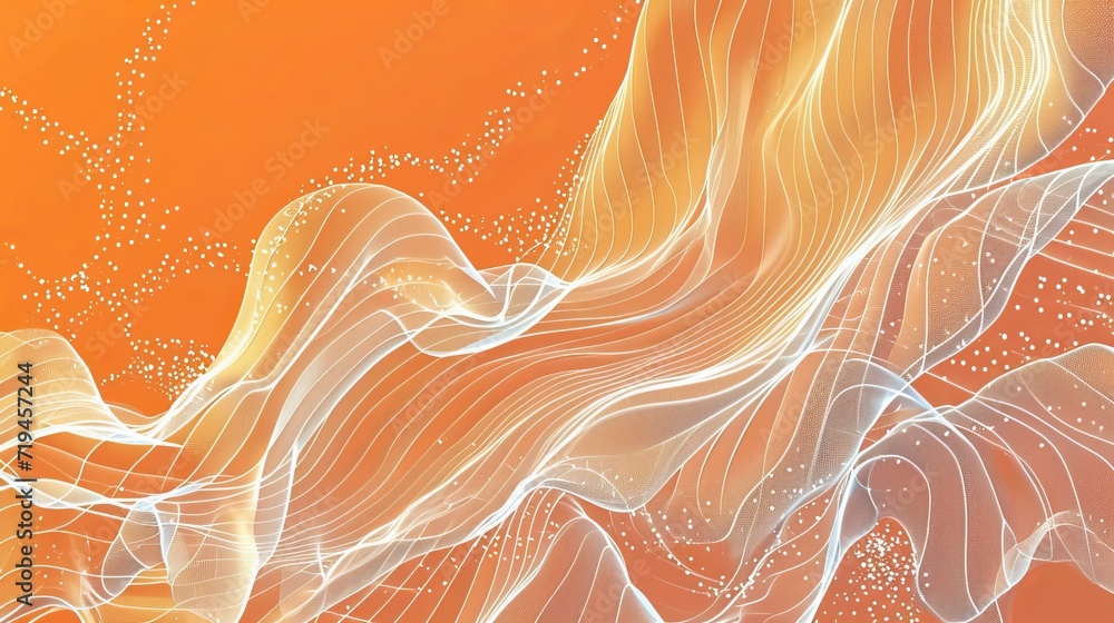 Abstract flowing fabric in white, gold and orange - obrazy, fototapety, plakaty 