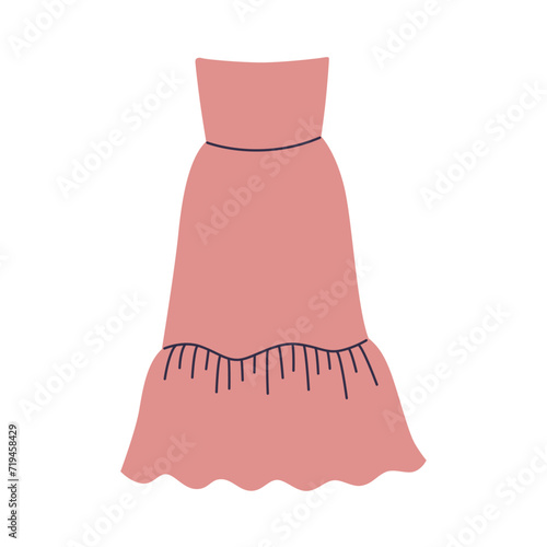 Fashionable stylish women's dress, beautiful clothes. Flat vector cartoon illustration isolated on white background