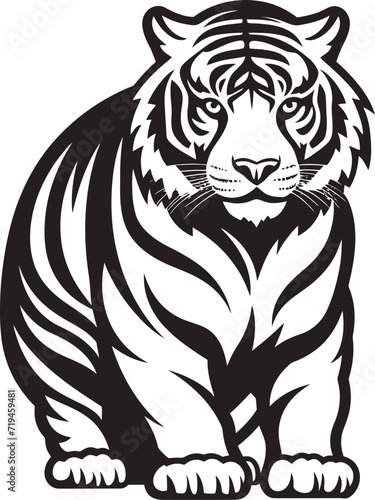 Fototapeta Naklejka Na Ścianę i Meble -  Shaded Tiger Silhouette Gradations of Black Adding Depth and Dimension to the Powerful OutlineDetailed Monochrome Geometric Tiger Precision and Complexity in a Captivating Black Vector Composition
