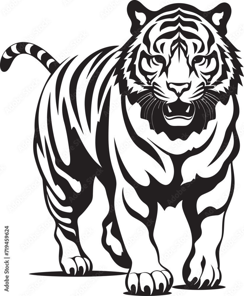 Enigmatic Fine Line Tiger Portrait Intricate Strokes Crafting a Stunning RepresentationBoldly Geometric Black Tiger Illustration Striking Patterns and Precise Lines Forming an Artistic Image