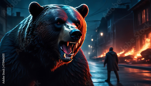 Bear in Anger - Dreamscape Fury: Bear's Powerful Nocturnal Rage