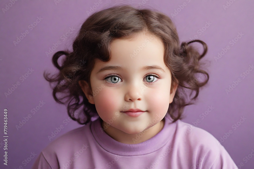 Portrait of a little girl with curly hair on a purple background Portrait of a little girl with curly hair on a purple background
