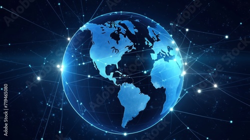 Concept of European Global Network and Connectivity. Illustrating Data Transfer, Cyber Technology, Information Exchange, and Telecommunication on a Global Scale.