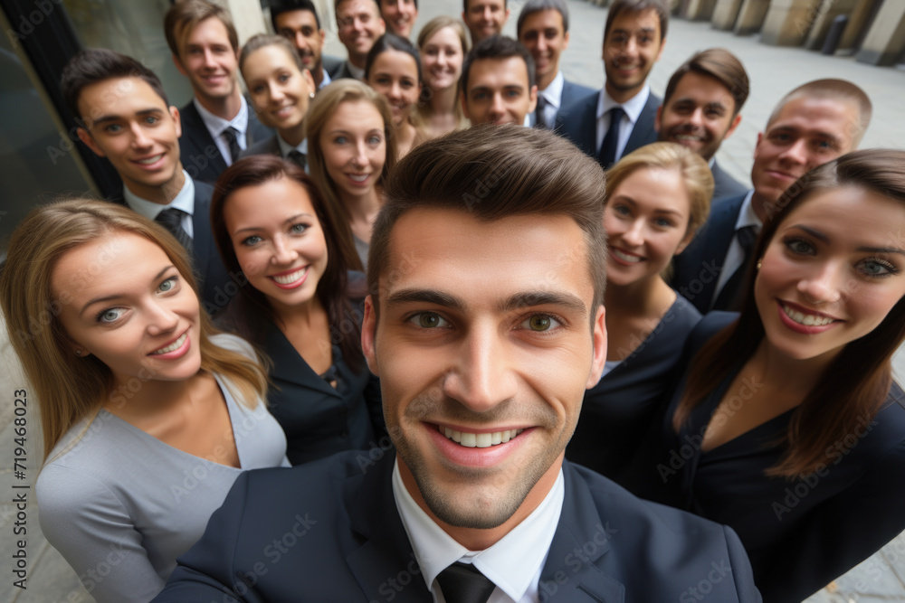 Group of business people standing together and posing for picture. Suitable for business-related designs and presentations Group of business people standing together and posing for picture. Suitable for business-related designs and presentations