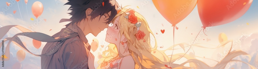 Anime Couple in Love, Perfect for Valentine's Day Celebration.