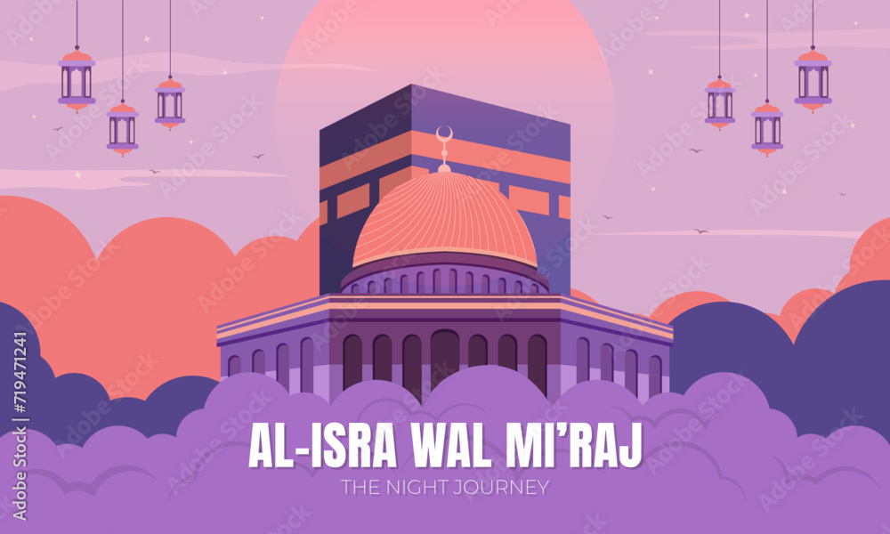 Islamic background for Isra Miraj celebration. Isra Miraj flat design Islamic background for Isra Miraj celebration. Isra Miraj flat design