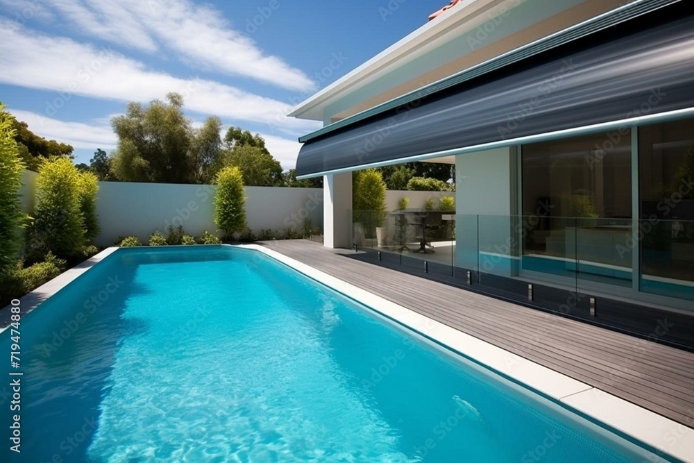 Protect and warm your pool with roller-shutter covers. Generative AI