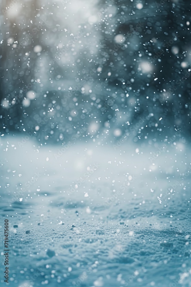 Obraz premium dense snowfall up close shot of the snow some blurry in the background, scary, horror aesthetic.