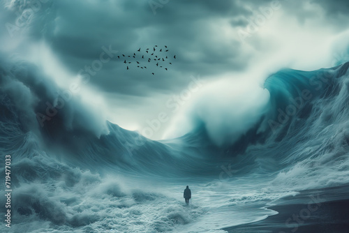 Man in a stormy sea