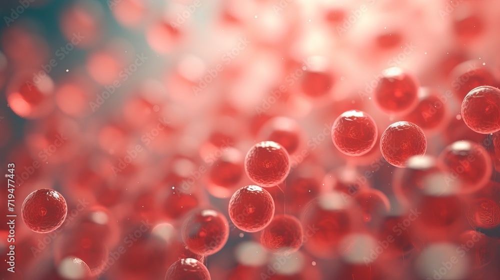 The abstract blood is divided into small spheres that are focused and defocused