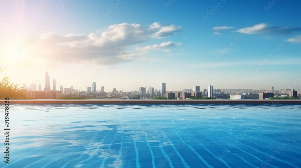 Swimming pool on the building, rooms have a rooftop swimming pool.