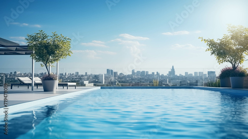 Swimming pool on the building, rooms have a rooftop swimming pool.