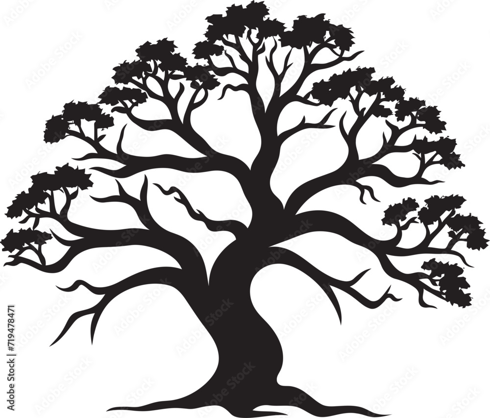 Mystic Midnight Detailed Vector Rendering of Black TreesLunar Lull Elegant Silhouette of Nighttime Trees