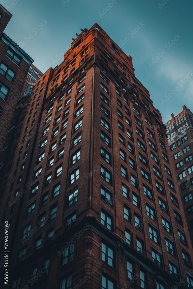 Fototapeta premium A photo of a tall building with numerous windows in a bustling city. Suitable for architecture, urban landscape, and cityscape themes
