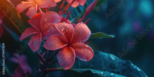 A detailed view of a flower with glistening water droplets. Can be used to represent freshness, beauty, or nature's resilience.