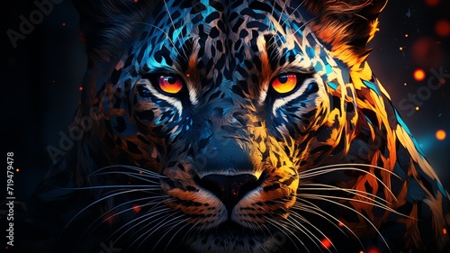 Close up of a leopard s face on a black background Ai generated art