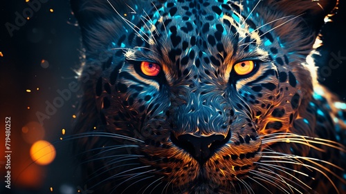 Close up of a leopard's face on a black background Ai generated art