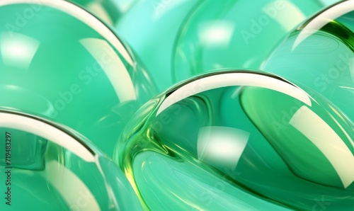 Abstract background with green and blue fluid glass bubbles. photo