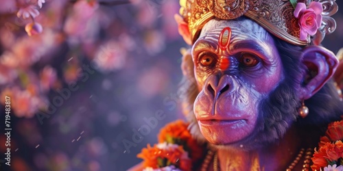 Close up of a monkey wearing a crown. Perfect for animal lovers and royal-themed designs