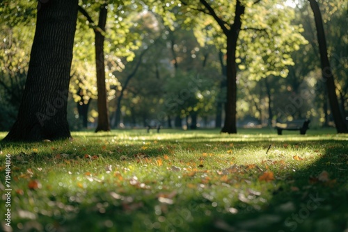 A picture of a park filled with lots of green grass and trees. Suitable for nature and outdoor themes
