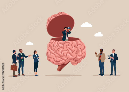 Brainstorming. Idea search, jobs makes him crazy. Flat vector illustration