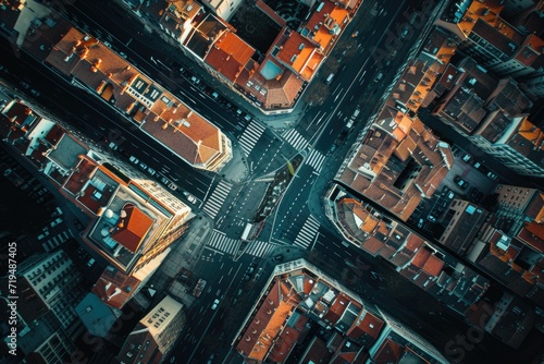 A stunning aerial view of a city at night. Perfect for urban landscapes and cityscape photography