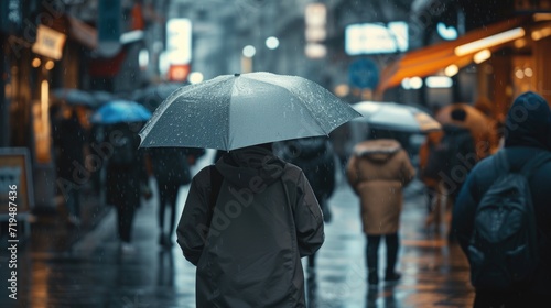 A person standing in the rain, holding an umbrella. Perfect for illustrating rainy weather or protection from the elements