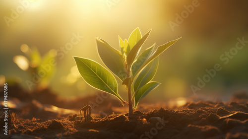 Small plant is seen sprouting out of ground. This image can be used to represent growth, nature, and new beginnings