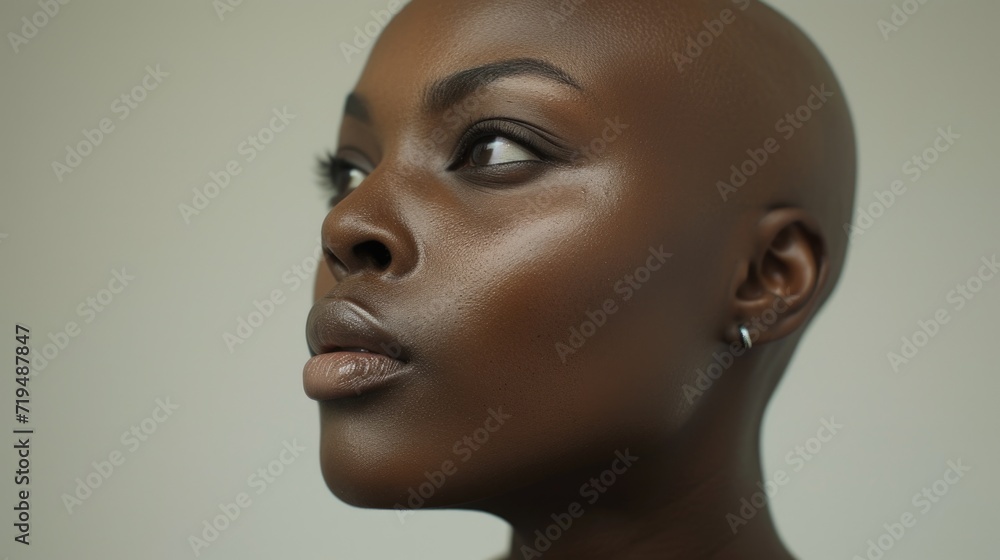 A close up photograph of a person with a bald head. Can be used to depict baldness, beauty, self-acceptance, or medical conditions related to hair loss A close up photograph of a person with a bald head. Can be used to depict baldness, beauty, self-acceptance, or medical conditions related to hair loss
