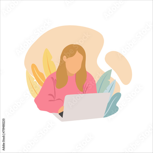 vector woman illustration working on laptop