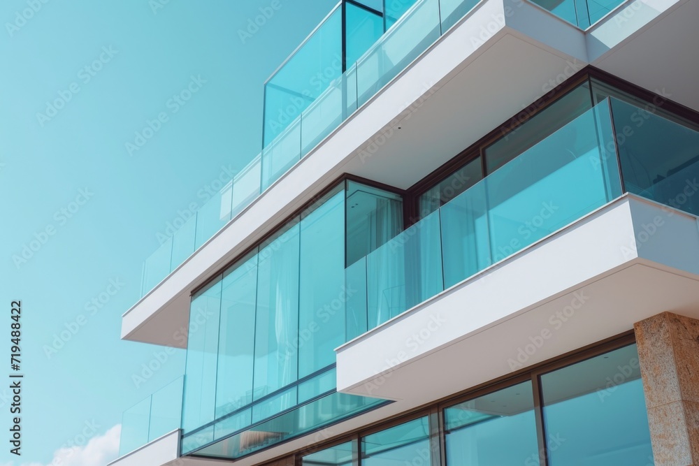 Fototapeta premium A tall building with glass balconies. Ideal for architectural designs and urban landscapes