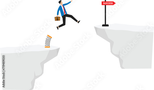 Businessmen who are jumping from springboard Across the cliff for business success concept, 
