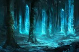 A crystalline forest of glowing trees