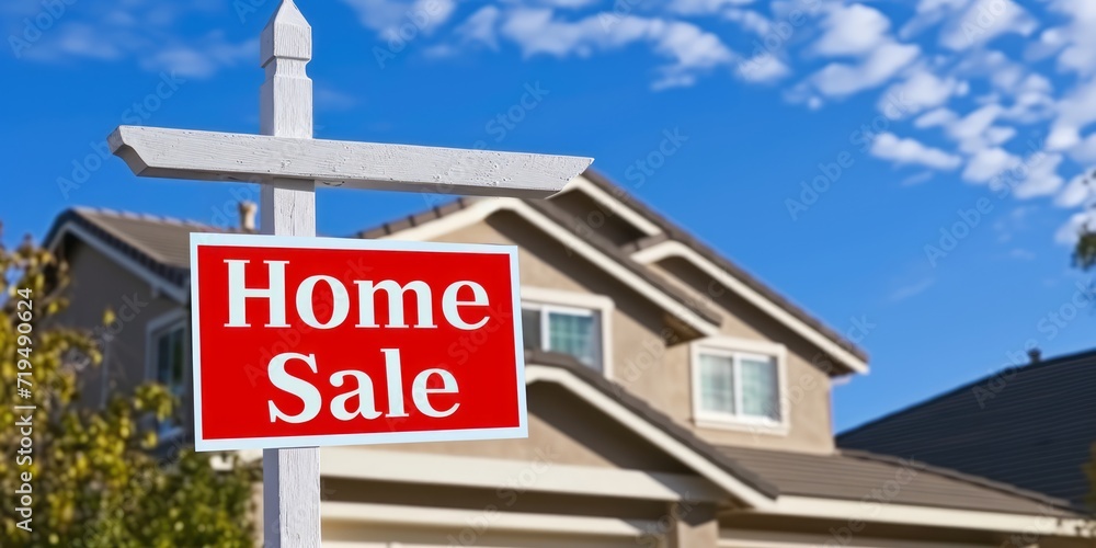 Obraz premium Real estate for sale sign. Home sale.