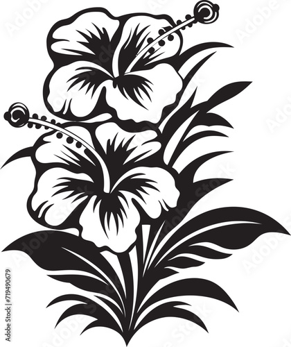Fototapeta Naklejka Na Ścianę i Meble -  Graphite Orchid Symphony Vectorized Floral HarmonyEclipse Noir Fantasia Black Tropical Vector Art