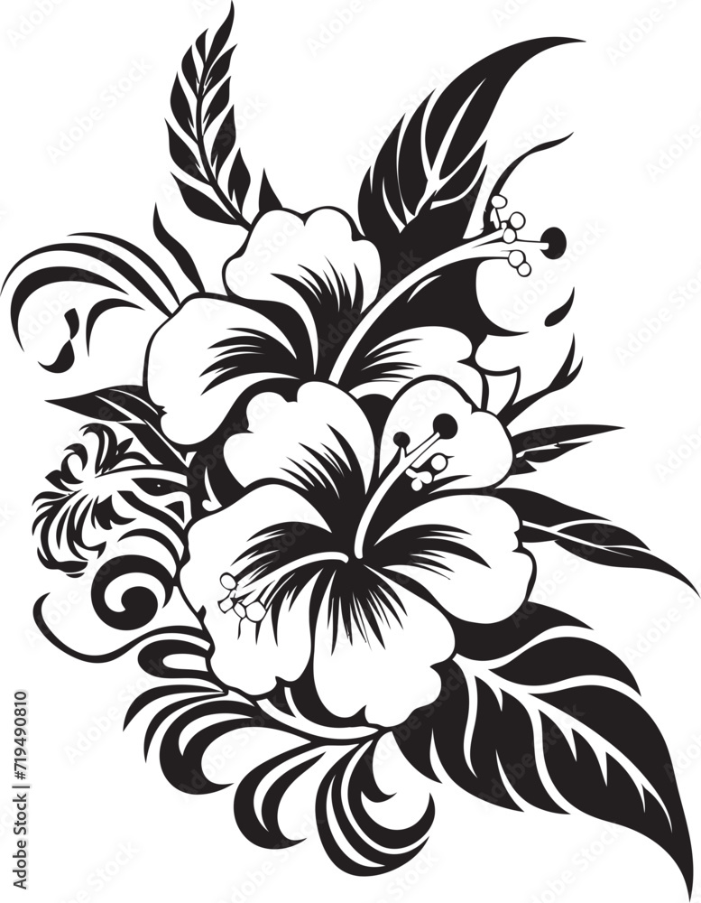 Inkbrush Orchid Symphony Black Floral Vector RhythmsMidnight Noir Fantasia Vectorized Tropical Blooms