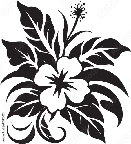 Sable Botanical Serenade Black Floral Vector FloraTwilight Hibiscus Harmony Vectorized Floral Rhythms