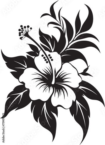 Moonlit Noir Fantasia Black Floral Vector SerenityGraphite Hibiscus Oasis Vectorized Floral Rhythms