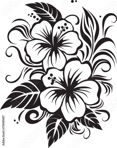 Sable Botanical Symphony Black Floral Vector HarmonyTwilight Hibiscus Oasis Vectorized Tropical Serenity