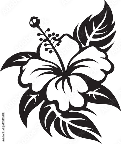 Twilight Hibiscus Symphony Vectorized Tropical HarmonyMoonlit Frond Oasis Black Floral Vector Serenity