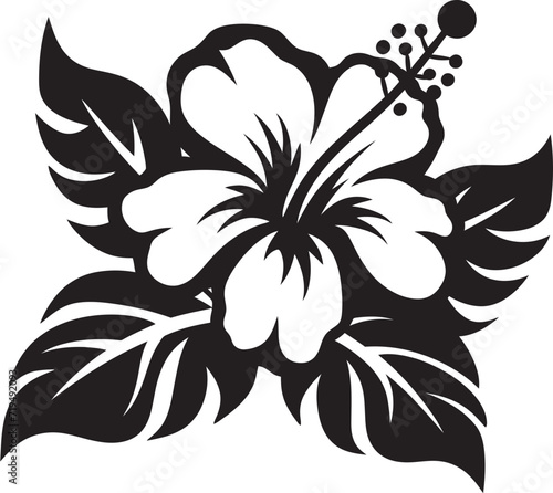 Inkbrush Hibiscus Melody Black Floral Vector SerenityMidnight Frond Oasis Vectorized Floral Harmony