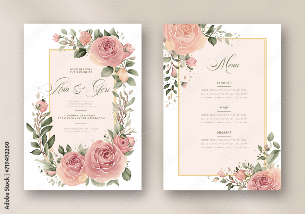  Vector elegant wedding invitation with beautiful flowers watercolor paint 