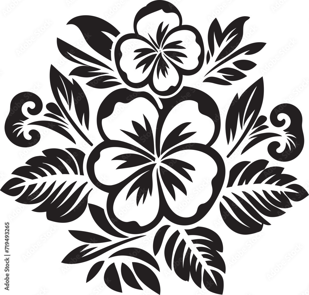 Luminous Orchid Oasis Vectorized Tropical FloraInkbrush Hibiscus Melody Black Floral Vector Serenity