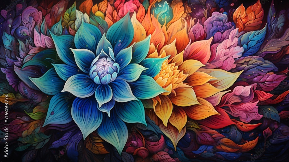 Colorful Imagination fantasy Lotus Flower Multicolored Ai generated art