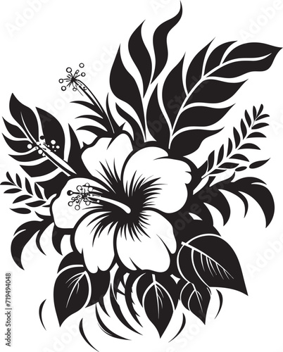 Fototapeta Naklejka Na Ścianę i Meble -  Sable Orchid Rhapsody Black Floral Vector SketchesTwilight Noir Oasis Vectorized Floral Serenity