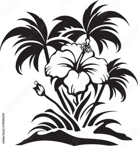 Twilight Hibiscus Noir Vectorized Floral EleganceMoonlit Orchid Sonata Black Tropical Vector Magic