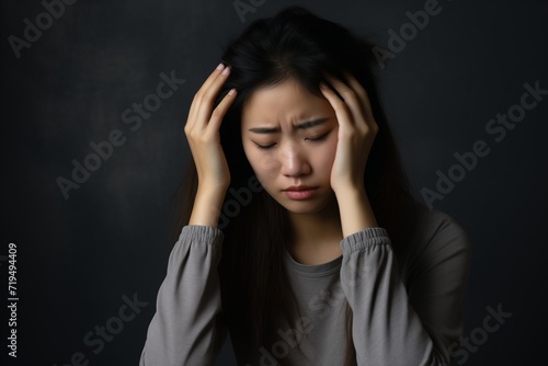 Depressed young woman covering her face with her hands. Photo of a Young Woman Coping with Distress by Covering Her Face. mental health concept. © Kristina